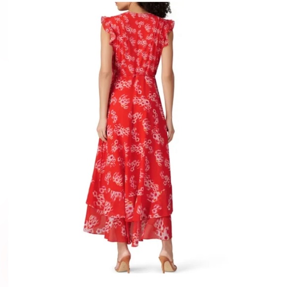 AllSaints All Saints Dela Jasmin Wrap Front Red White Floral Dress 8 AS IS READ - Picture 2 of 14
